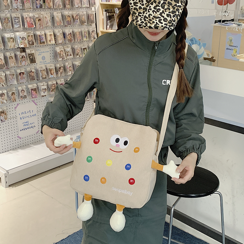 Cute Cookie-Shaped Crossbody Bag, Japanese Style Ins Ugly-Cute Corduroy Cartoon Shoulder Bag for Students and Commuters Cute Cookie-Shaped Crossbody Bag, Japanese Style Ins Ugly-Cute Corduroy Cartoon Shoulder Bag for Students and Commuters