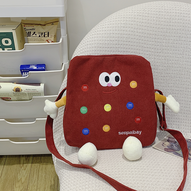 Cute Cookie-Shaped Crossbody Bag, Japanese Style Ins Ugly-Cute Corduroy Cartoon Shoulder Bag for Students and Commuters Cute Cookie-Shaped Crossbody Bag, Japanese Style Ins Ugly-Cute Corduroy Cartoon Shoulder Bag for Students and Commuters
