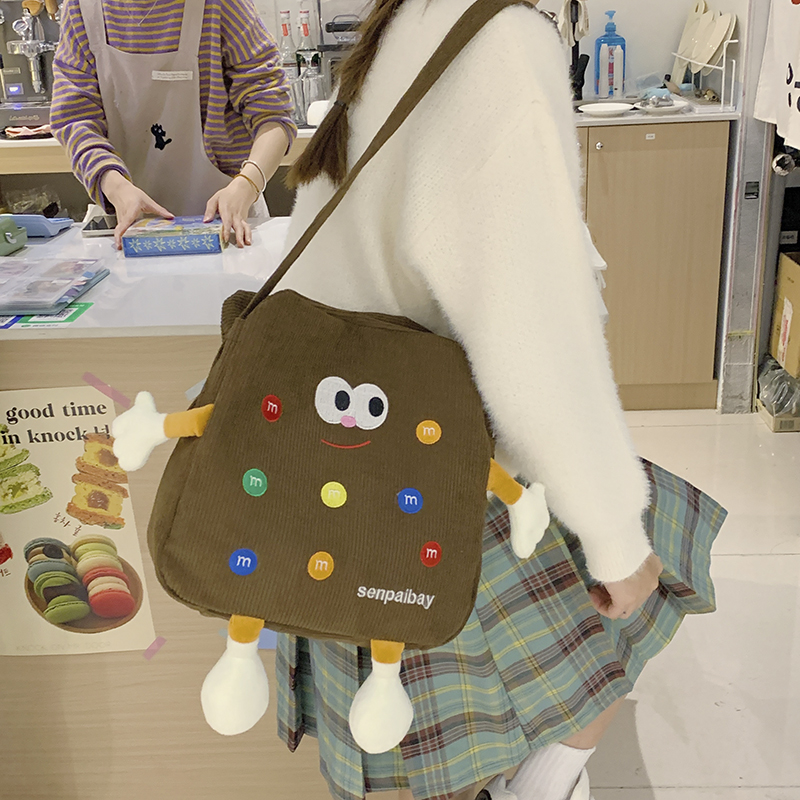 Cute Cookie-Shaped Crossbody Bag, Japanese Style Ins Ugly-Cute Corduroy Cartoon Shoulder Bag for Students and Commuters Cute Cookie-Shaped Crossbody Bag, Japanese Style Ins Ugly-Cute Corduroy Cartoon Shoulder Bag for Students and Commuters