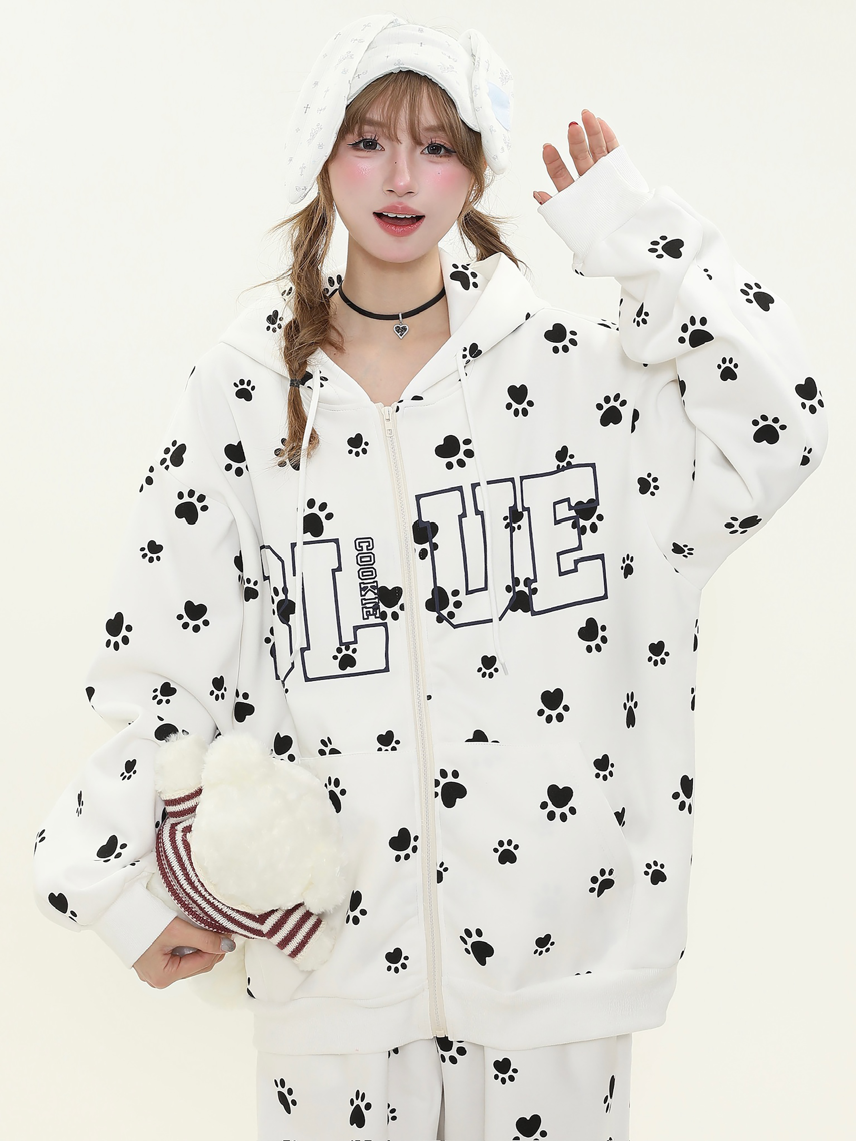 Cute Dog Paw Print Hoodie and Long Pants Two-Piece Set - Sweet Casual Outfit for Spring 2025, Perfect for Girls, Trendy Dog Lover Style Cute Dog Paw Print Hoodie and Long Pants Two-Piece Set - Sweet Casual Outfit for Spring 2025, Perfect for Girls, Trendy Dog Lover Style