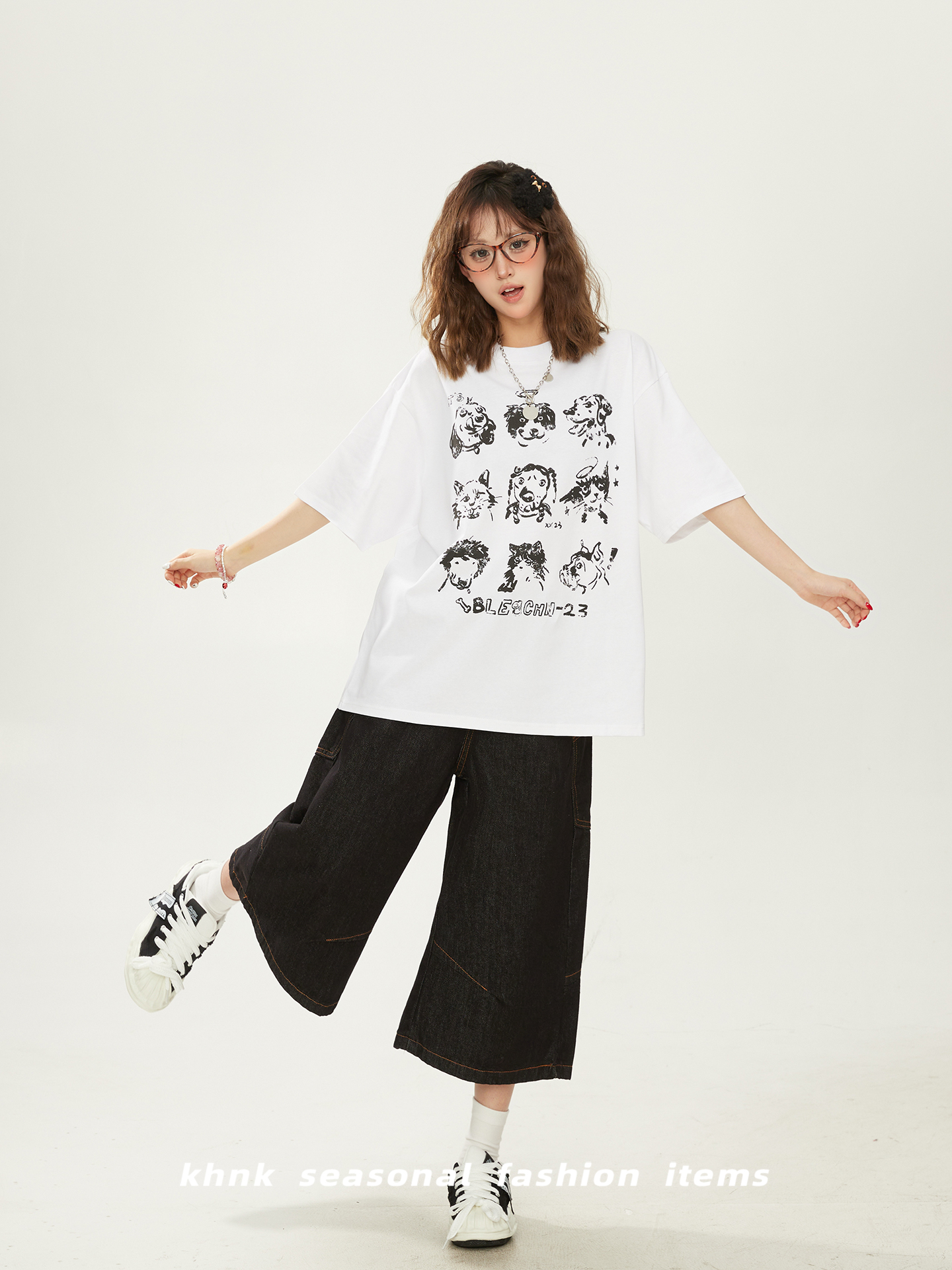 Cute Dog Print High Street T-Shirt for Women, Short Sleeve, Summer 2025 Loose Fit, Casual 90s Style Top