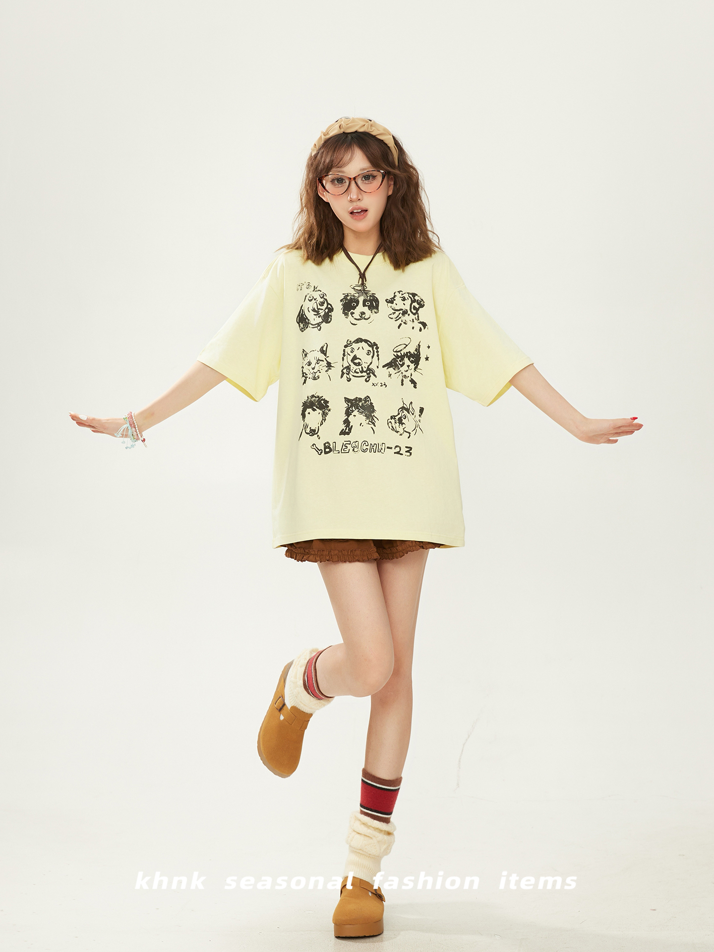 Cute Dog Print High Street T-Shirt for Women, Short Sleeve, Summer 2025 Loose Fit, Casual 90s Style Top Cute Dog Print High Street T-Shirt for Women, Short Sleeve, Summer 2025 Loose Fit, Casual 90s Style Top