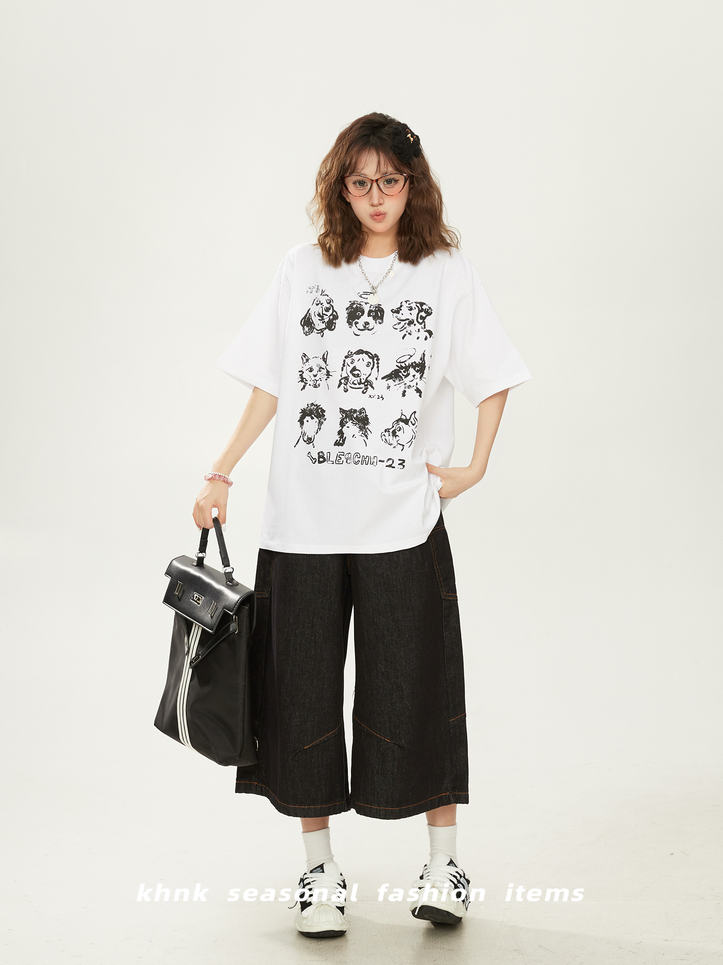 Cute Dog Print High Street T-Shirt for Women, Short Sleeve, Summer 2025 Loose Fit, Casual 90s Style Top Cute Dog Print High Street T-Shirt for Women, Short Sleeve, Summer 2025 Loose Fit, Casual 90s Style Top