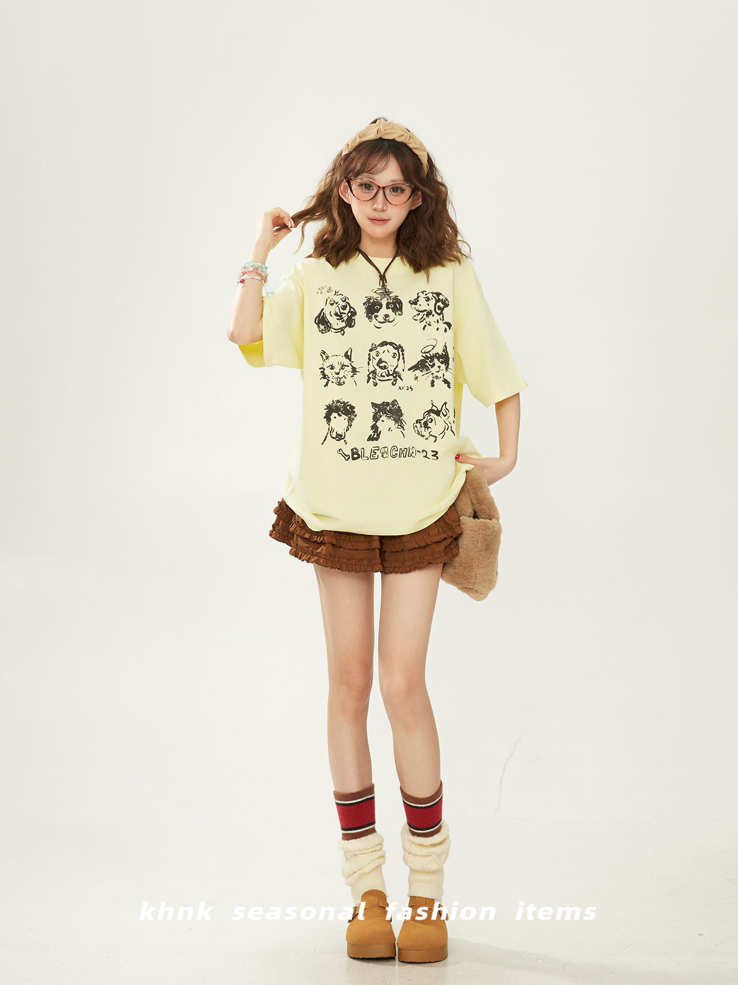 Cute Dog Print High Street T-Shirt for Women, Short Sleeve, Summer 2025 Loose Fit, Casual 90s Style Top Cute Dog Print High Street T-Shirt for Women, Short Sleeve, Summer 2025 Loose Fit, Casual 90s Style Top