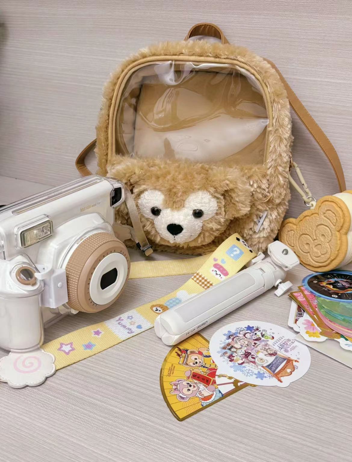 Cute Fluffy Duffy Bear Plush Backpack - Large Capacity Commuter Shoulder Tote Crossbody Bag for Y2K and Korean Style Fashion