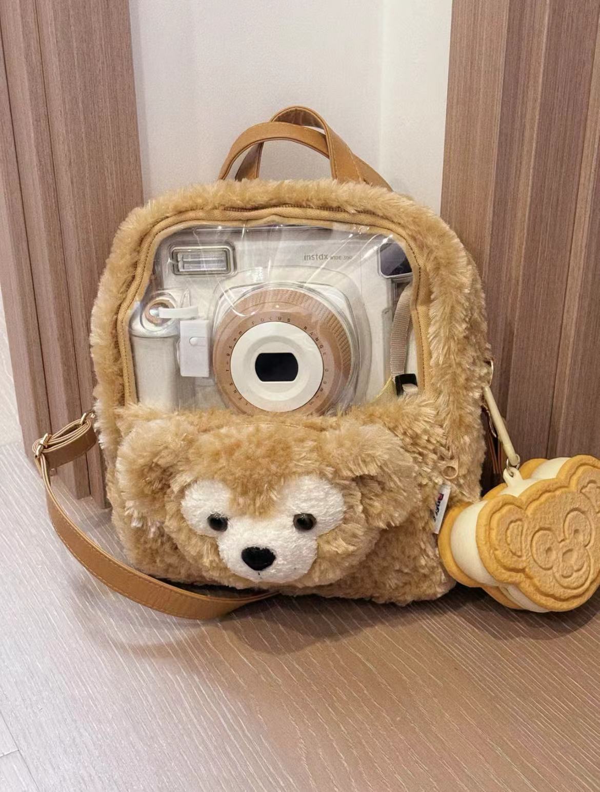 Cute Fluffy Duffy Bear Plush Backpack - Large Capacity Commuter Shoulder Tote Crossbody Bag for Y2K and Korean Style Fashion