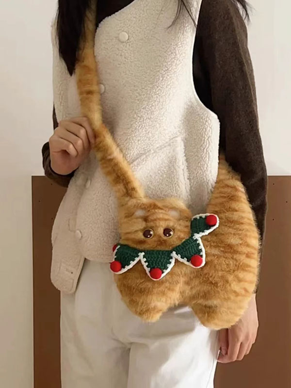 Cute Plush Cat Crossbody Bag for Women - Adorable Versatile Underarm Shoulder Bag for Autumn/Winter 2025 Trend