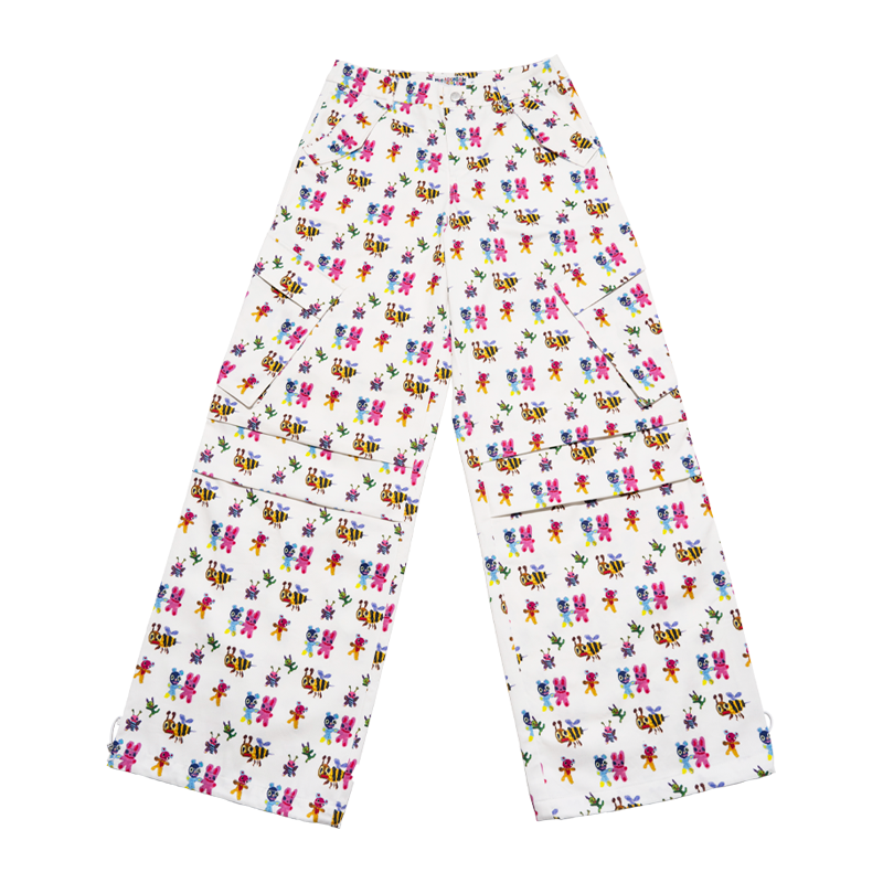 Cute Printed Casual Straight-Leg Bee Graphic Work Pants - Trendy Y2K Style Workwear for Everyday Comfort and Fashion
