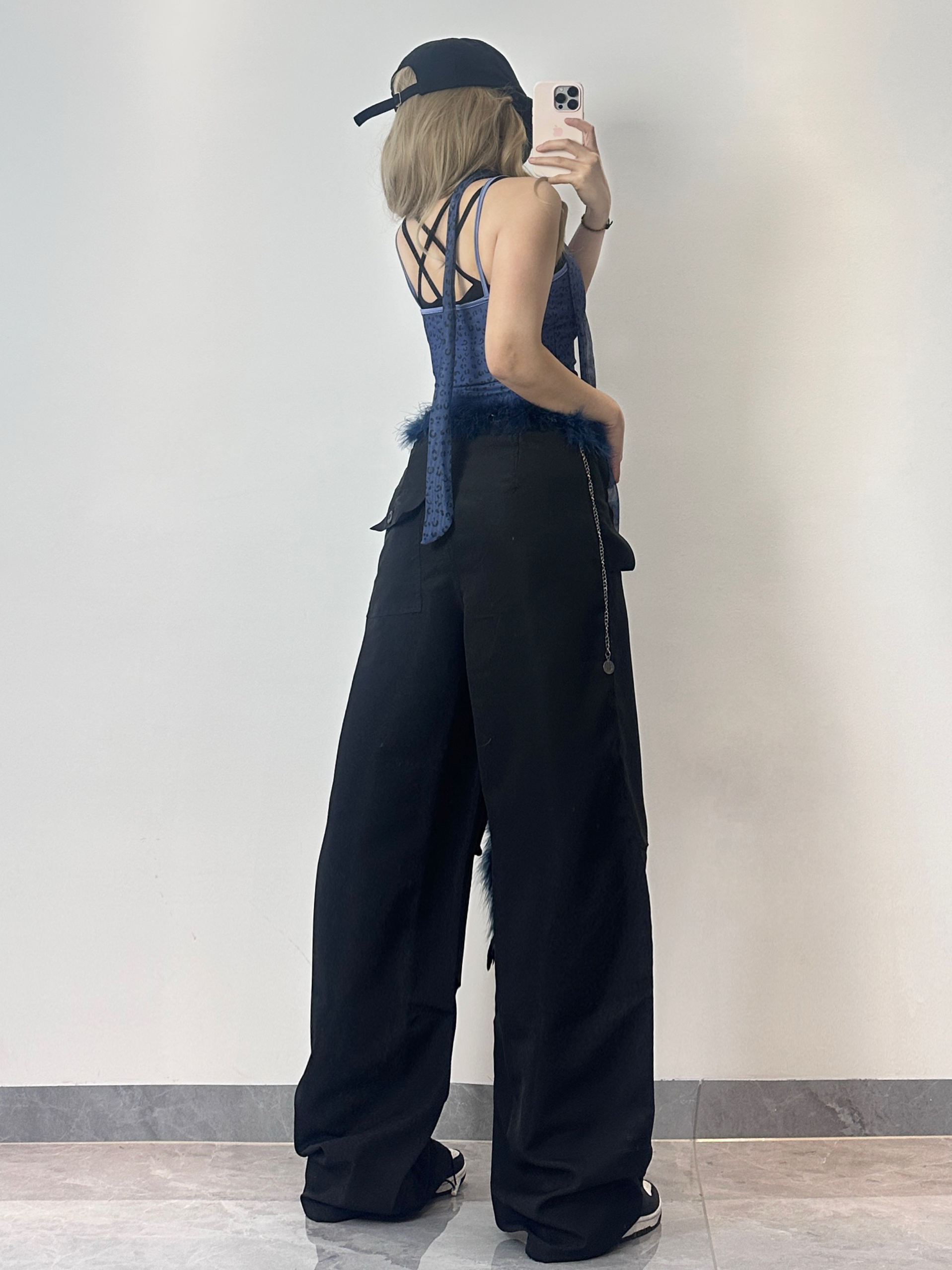 Dark Blue Leopard Print Jazz Dance Vest with Black Drawstring Pants for Women - Stylish Dancewear for Jazz and Performance