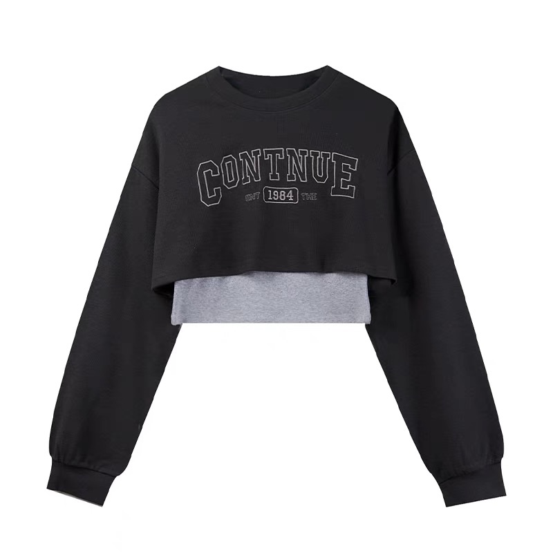 Dark Gray Letter Print Jazz Dance Sweatshirt and Vest Set - Early Autumn Two-Piece Outfit for Y2K and Street Style Fashion