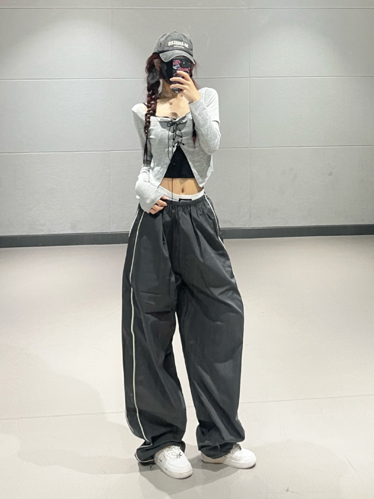 Dark Gray Quick-Dry Casual Pants for Women, Thin Elastic Waist, Loose Straight Leg, Perfect for Street Dance and Jazz Style Dark Gray Quick-Dry Casual Pants for Women, Thin Elastic Waist, Loose Straight Leg, Perfect for Street Dance and Jazz Style