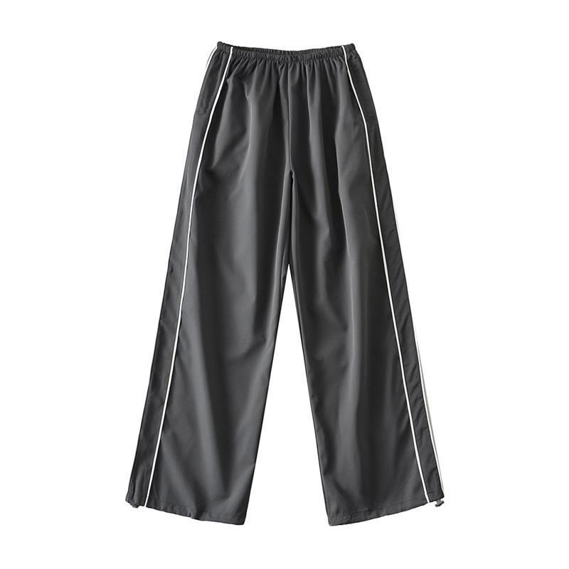 Dark Gray Quick-Dry Casual Pants for Women, Thin Elastic Waist, Loose Straight Leg, Perfect for Street Dance and Jazz Style