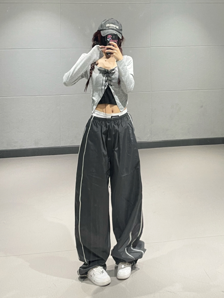 Dark Gray Quick-Dry Casual Pants for Women, Thin Elastic Waist, Loose Straight Leg, Perfect for Street Dance and Jazz Style Dark Gray Quick-Dry Casual Pants for Women, Thin Elastic Waist, Loose Straight Leg, Perfect for Street Dance and Jazz Style