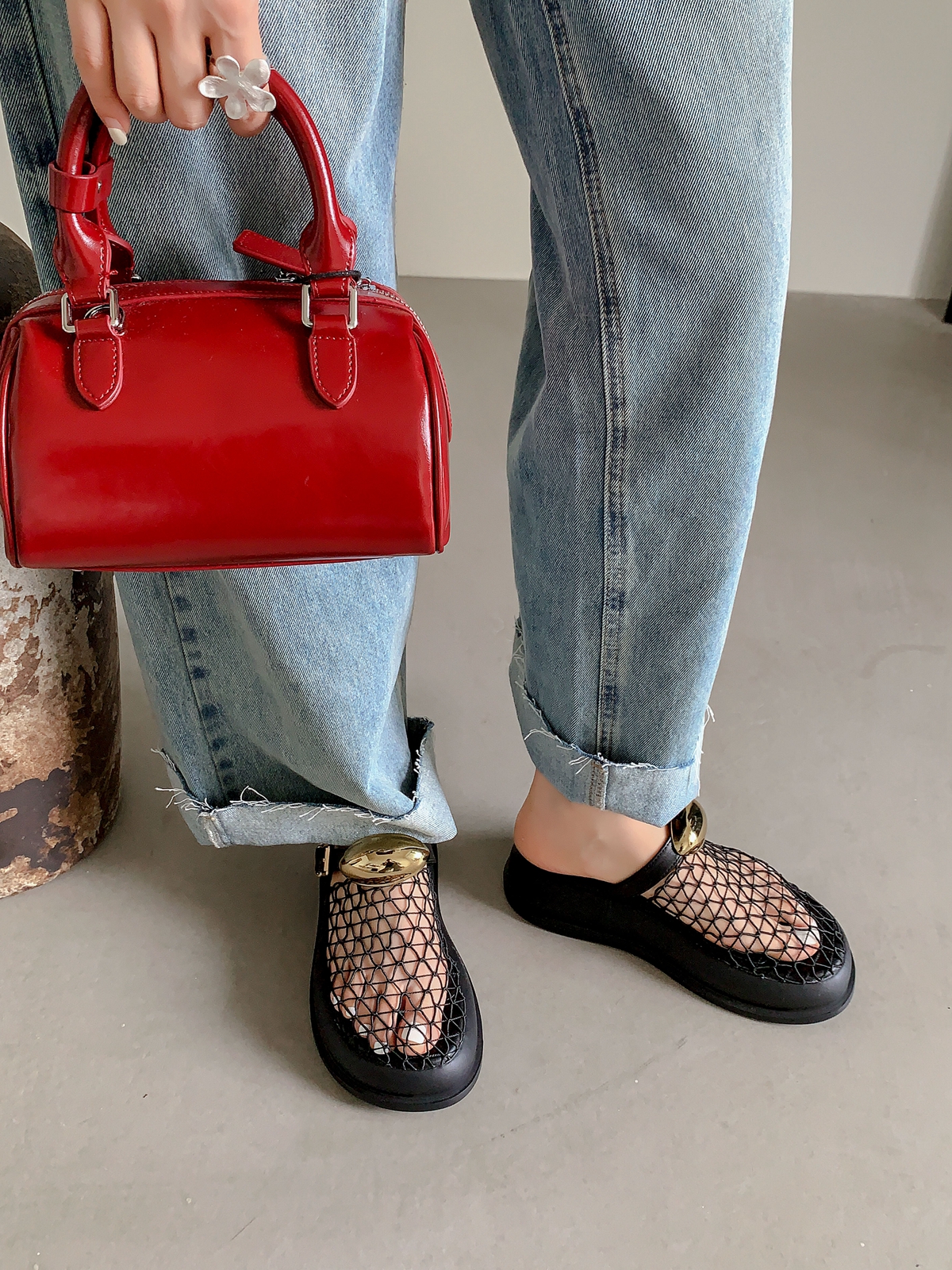 Dark Night Elf Metal Mesh Half Slippers for Women - Hollow Breathable Thick-Soled Closed-Toe Slides in European and American Style Dark Night Elf Metal Mesh Half Slippers for Women - Hollow Breathable Thick-Soled Closed-Toe Slides in European and American Style