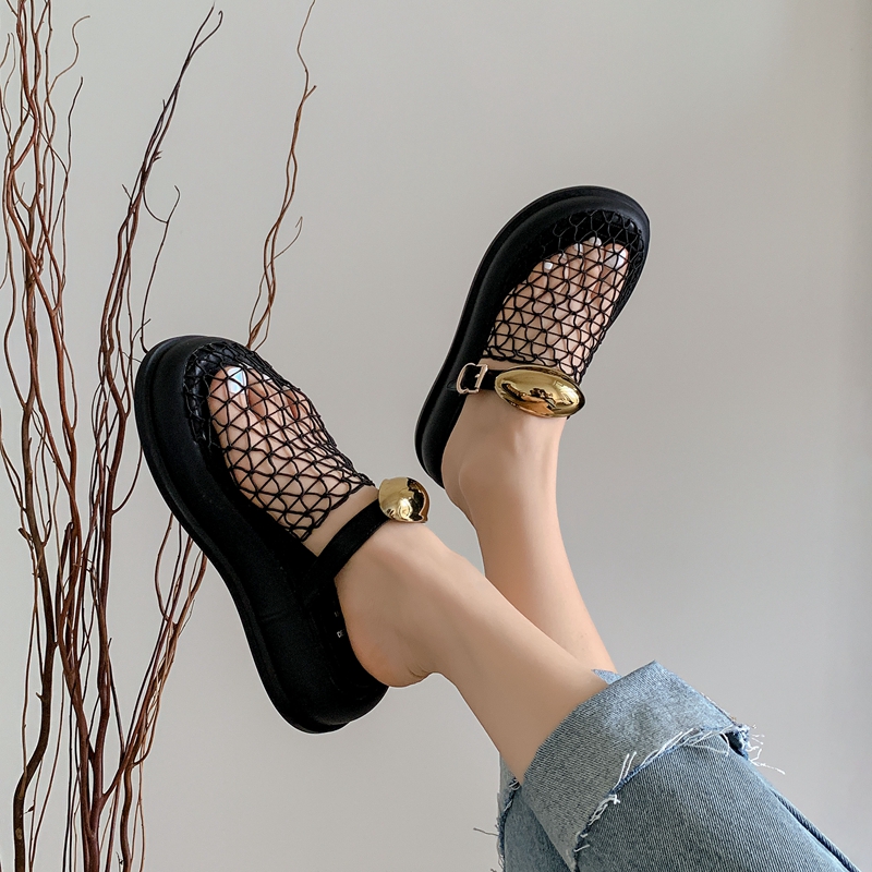 Dark Night Elf Metal Mesh Half Slippers for Women - Hollow Breathable Thick-Soled Closed-Toe Slides in European and American Style Dark Night Elf Metal Mesh Half Slippers for Women - Hollow Breathable Thick-Soled Closed-Toe Slides in European and American Style