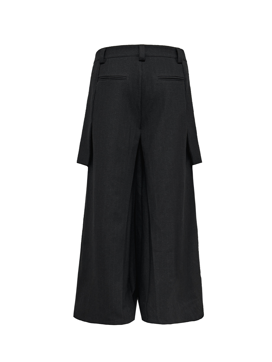 Dark Striped Wool Texture Pleated A-Line Cargo Skirt Pants with Side Pockets - Workwear Fashion, Versatile Style Dark Striped Wool Texture Pleated A-Line Cargo Skirt Pants with Side Pockets - Workwear Fashion, Versatile Style