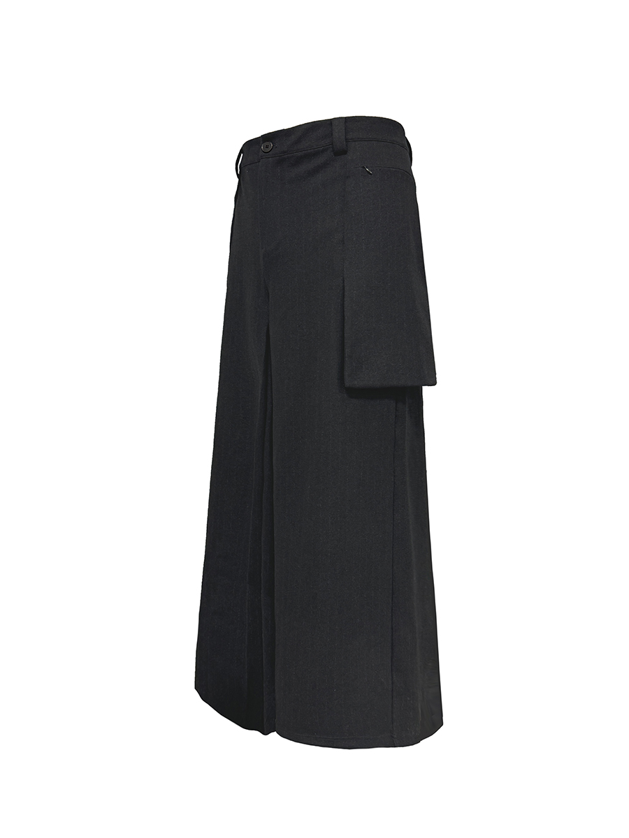 Dark Striped Wool Texture Pleated A-Line Cargo Skirt Pants with Side Pockets - Workwear Fashion, Versatile Style Dark Striped Wool Texture Pleated A-Line Cargo Skirt Pants with Side Pockets - Workwear Fashion, Versatile Style