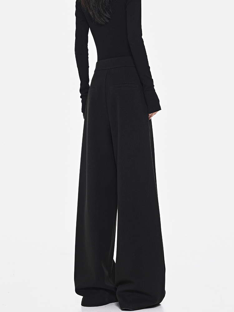 Dark Style Velcro Design Wide-Leg Casual Suit Pants for Women - Autumn/Winter Thick Black Trousers, Y2K Fashion Trend Dark Style Velcro Design Wide-Leg Casual Suit Pants for Women - Autumn/Winter Thick Black Trousers, Y2K Fashion Trend