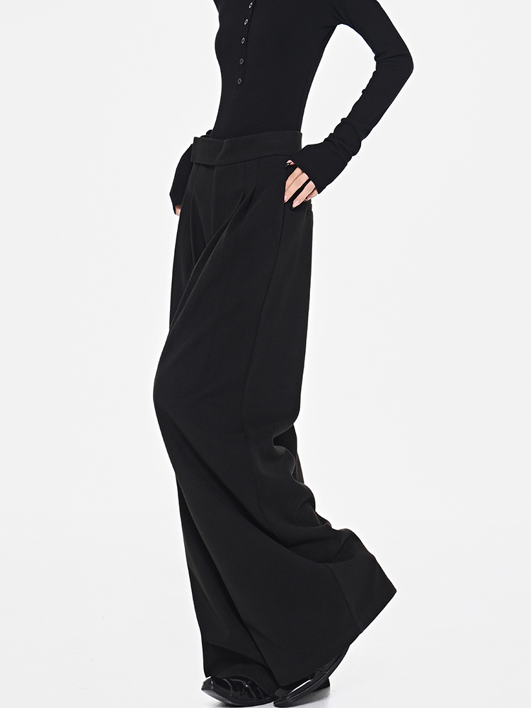 Dark Style Velcro Design Wide-Leg Casual Suit Pants for Women - Autumn/Winter Thick Black Trousers, Y2K Fashion Trend Dark Style Velcro Design Wide-Leg Casual Suit Pants for Women - Autumn/Winter Thick Black Trousers, Y2K Fashion Trend