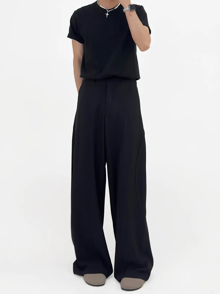 Deconstructed Design Wide-Leg Loose Floor-Length Pants for Men - Casual Diagonal Split Style, Trendy 90s Inspired Fashion Deconstructed Design Wide-Leg Loose Floor-Length Pants for Men - Casual Diagonal Split Style, Trendy 90s Inspired Fashion