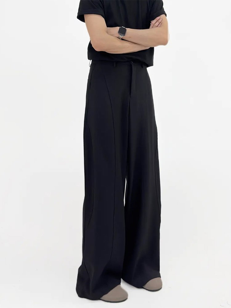 Deconstructed Design Wide-Leg Loose Floor-Length Pants for Men - Casual Diagonal Split Style, Trendy 90s Inspired Fashion Deconstructed Design Wide-Leg Loose Floor-Length Pants for Men - Casual Diagonal Split Style, Trendy 90s Inspired Fashion