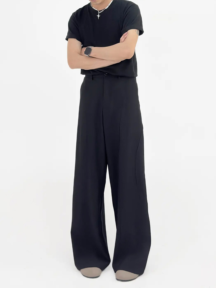 Deconstructed Design Wide-Leg Loose Floor-Length Pants for Men - Casual Diagonal Split Style, Trendy 90s Inspired Fashion Deconstructed Design Wide-Leg Loose Floor-Length Pants for Men - Casual Diagonal Split Style, Trendy 90s Inspired Fashion