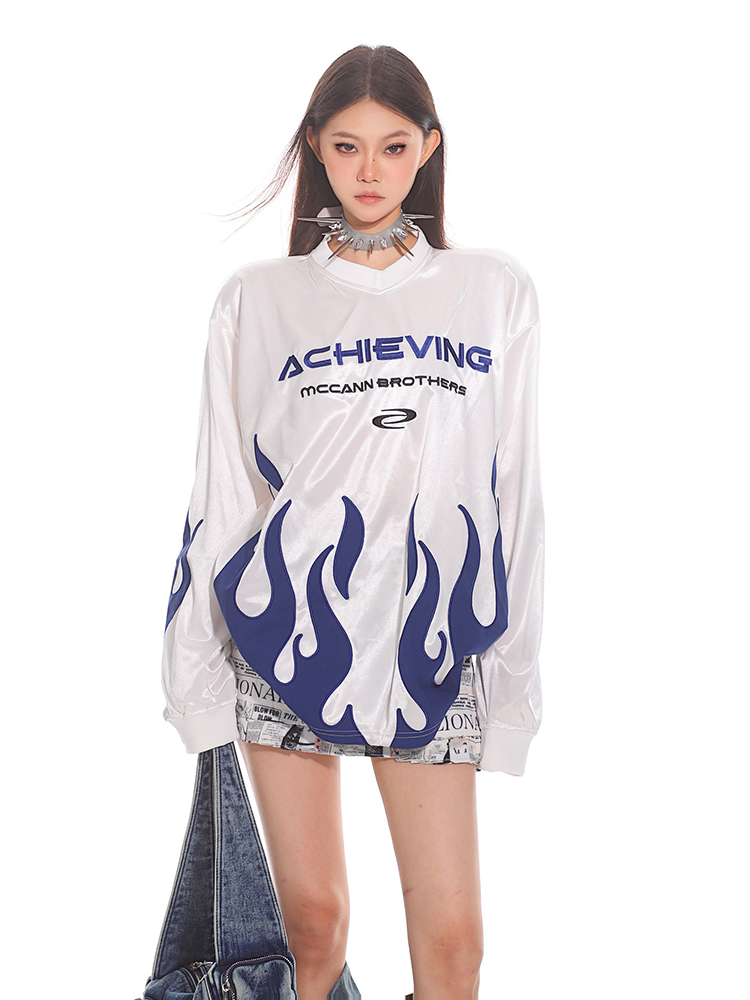 Deconstructed Liquid Gloss Color-Block Loose Long Sleeve T-Shirt - 2025 Early Spring Collection, Trendy 90s Y2K Style Top Deconstructed Liquid Gloss Color-Block Loose Long Sleeve T-Shirt - 2025 Early Spring Collection, Trendy 90s Y2K Style Top