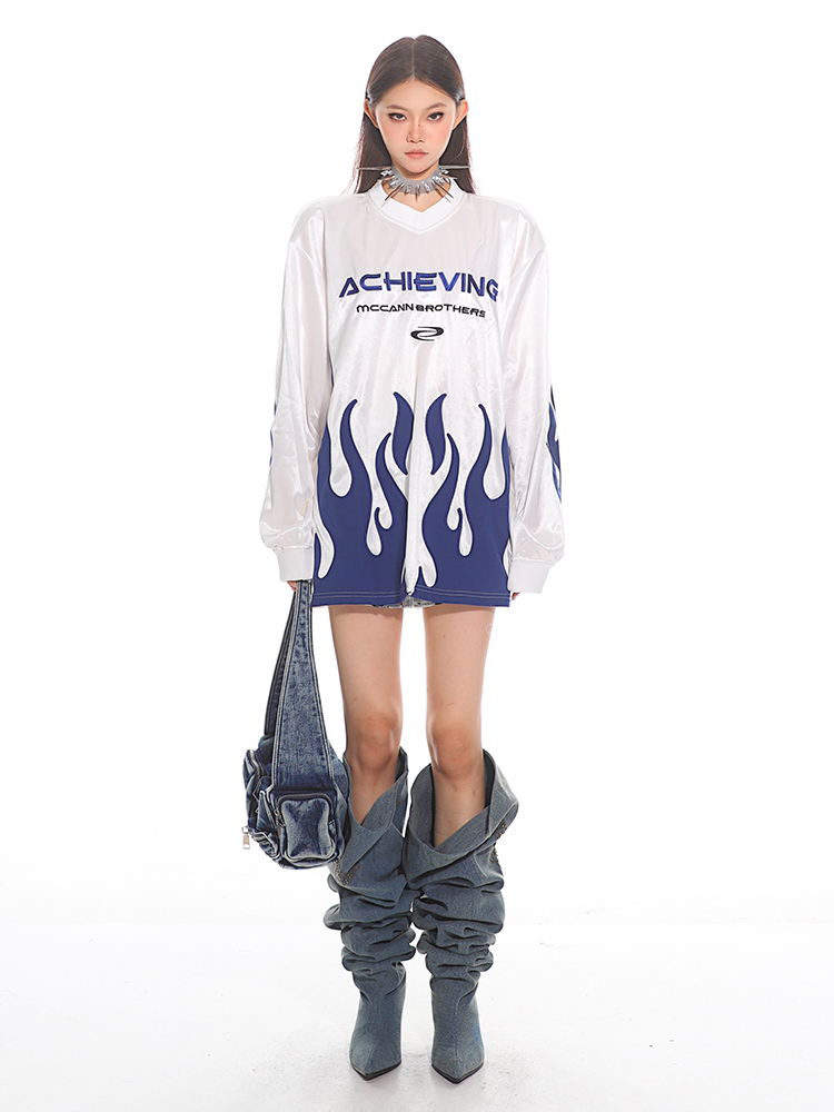 Deconstructed Liquid Gloss Color-Block Loose Long Sleeve T-Shirt - 2025 Early Spring Collection, Trendy 90s Y2K Style Top Deconstructed Liquid Gloss Color-Block Loose Long Sleeve T-Shirt - 2025 Early Spring Collection, Trendy 90s Y2K Style Top