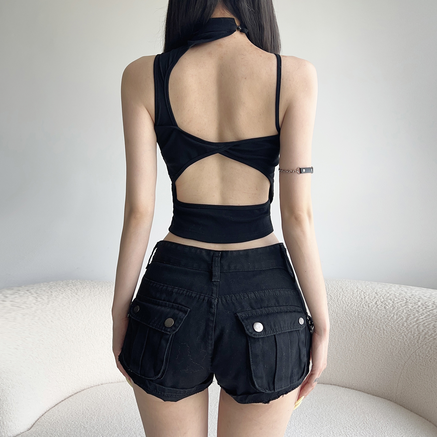 Deconstructed Punk Rock Vest with Straps - Dark Street Style Backless Crop Top Deconstructed Punk Rock Vest with Straps - Dark Street Style Backless Crop Top
