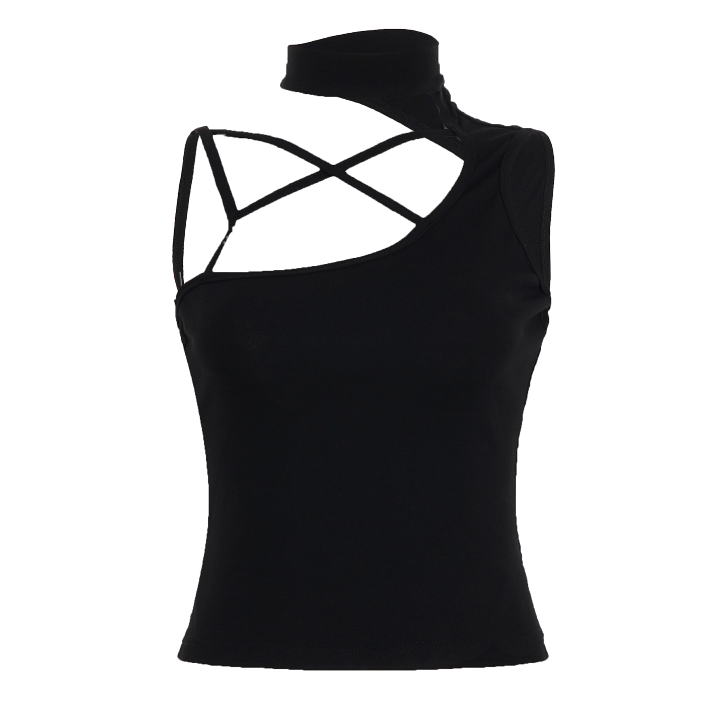 Deconstructed Punk Rock Vest with Straps - Dark Street Style Backless Crop Top