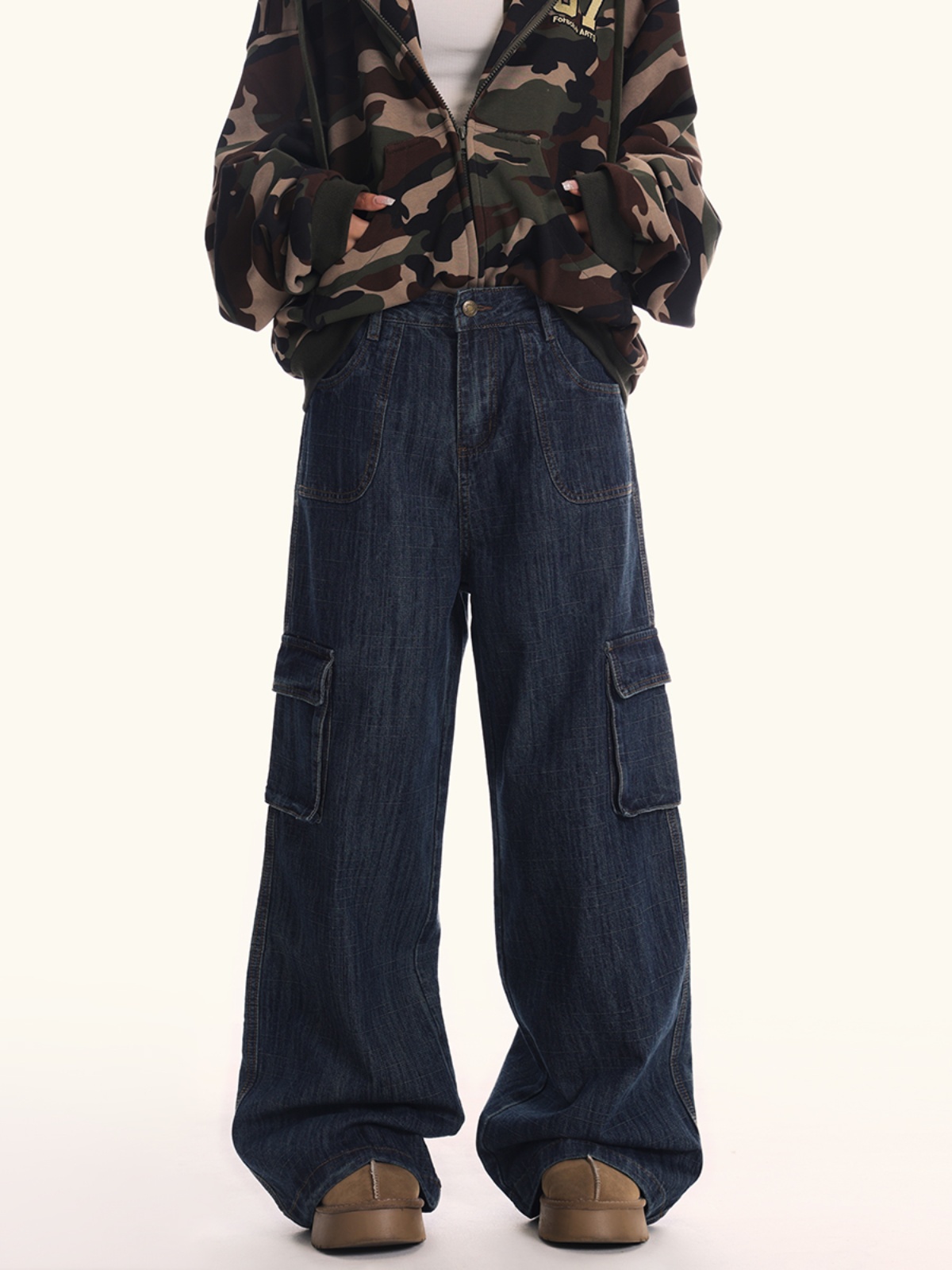 Deep Blue Denim Workwear Jeans for Men and Women - Loose Fit American Vintage Casual Straight Wide-Leg Pants