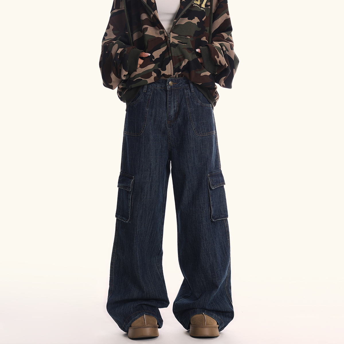 Deep Blue Denim Workwear Jeans for Men and Women - Loose Fit American Vintage Casual Straight Wide-Leg Pants