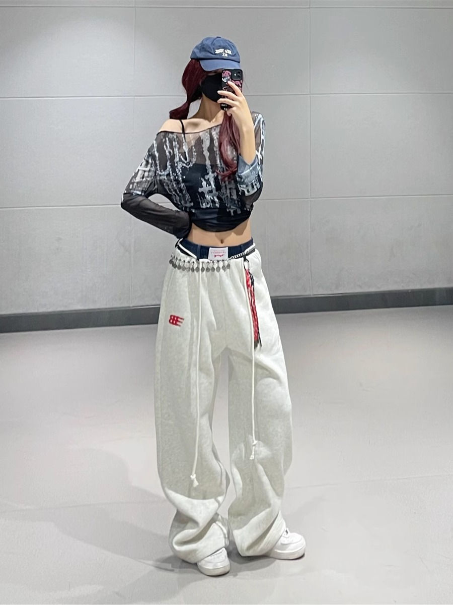 Deep Blue Tie-Dye Mesh Top with Color-Blocked Straight-Leg Sweatpants - Trendy Jazz Dance Outfit for Women Deep Blue Tie-Dye Mesh Top with Color-Blocked Straight-Leg Sweatpants - Trendy Jazz Dance Outfit for Women
