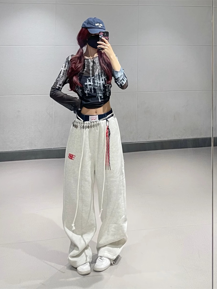 Deep Blue Tie-Dye Mesh Top with Color-Blocked Straight-Leg Sweatpants - Trendy Jazz Dance Outfit for Women Deep Blue Tie-Dye Mesh Top with Color-Blocked Straight-Leg Sweatpants - Trendy Jazz Dance Outfit for Women