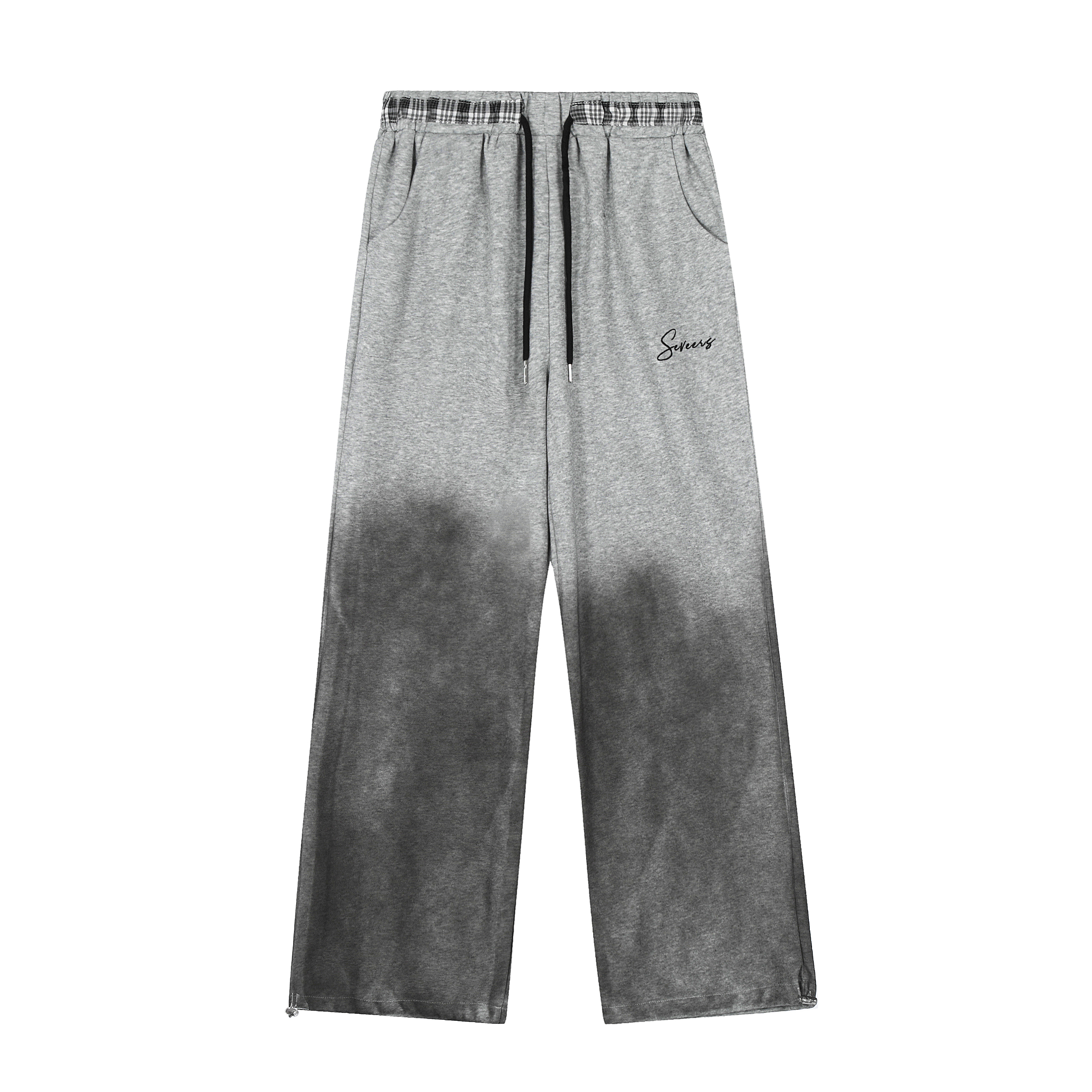 Deep Gray Knitted Short Sweater with Gray Gradient Tie-Dye Wide-Leg Sweatpants Set - Y2K Style Athleisure Outfit