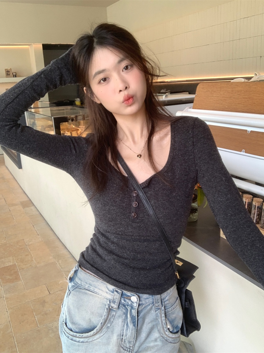 Deep Gray Square Neck T-Shirt for Women - K-Pop Inspired Jazz Dance Performance Top, Spicy Girl Style, Perfect for 90s & Y2K Fashion Deep Gray Square Neck T-Shirt for Women - K-Pop Inspired Jazz Dance Performance Top, Spicy Girl Style, Perfect for 90s & Y2K Fashion