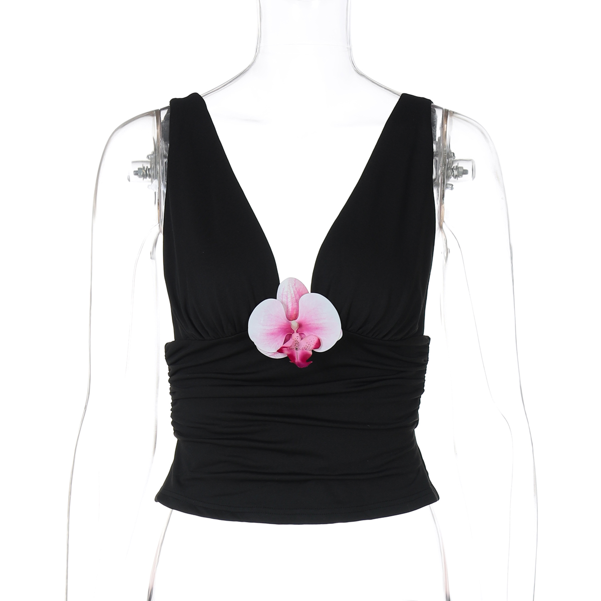 Deep V-Neck Floral Tie Camisole for Women - Sexy Backless Slim-Fit Top in European and American Style