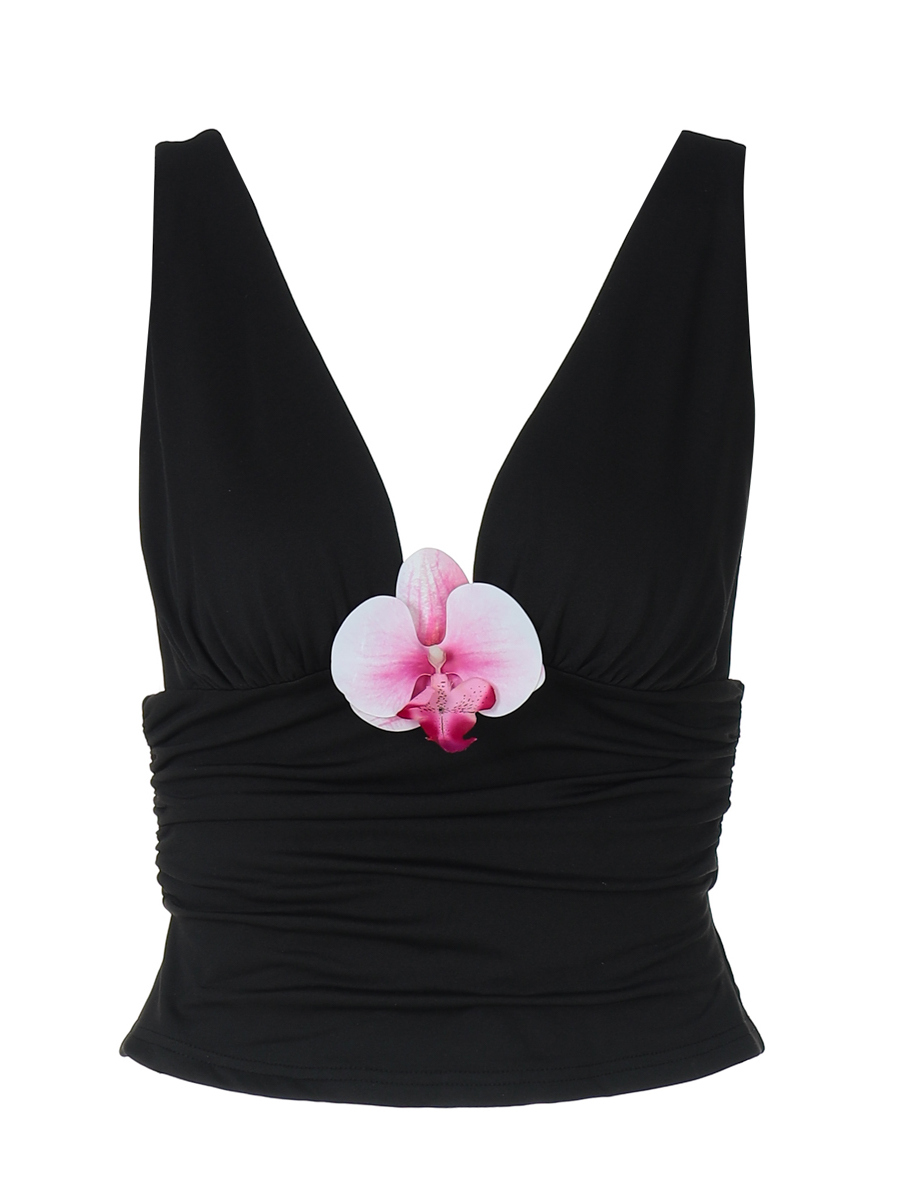 Deep V-Neck Floral Tie Camisole for Women - Sexy Backless Slim-Fit Top in European and American Style Deep V-Neck Floral Tie Camisole for Women - Sexy Backless Slim-Fit Top in European and American Style