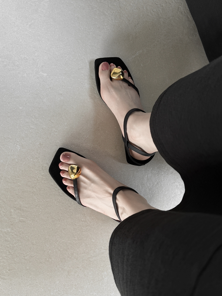 Delicate Straps French Minimalist Metal Buckle Flat Sandals for Women, Toe Post Square Toe Low Heel Summer Shoes 2025 Delicate Straps French Minimalist Metal Buckle Flat Sandals for Women, Toe Post Square Toe Low Heel Summer Shoes 2025