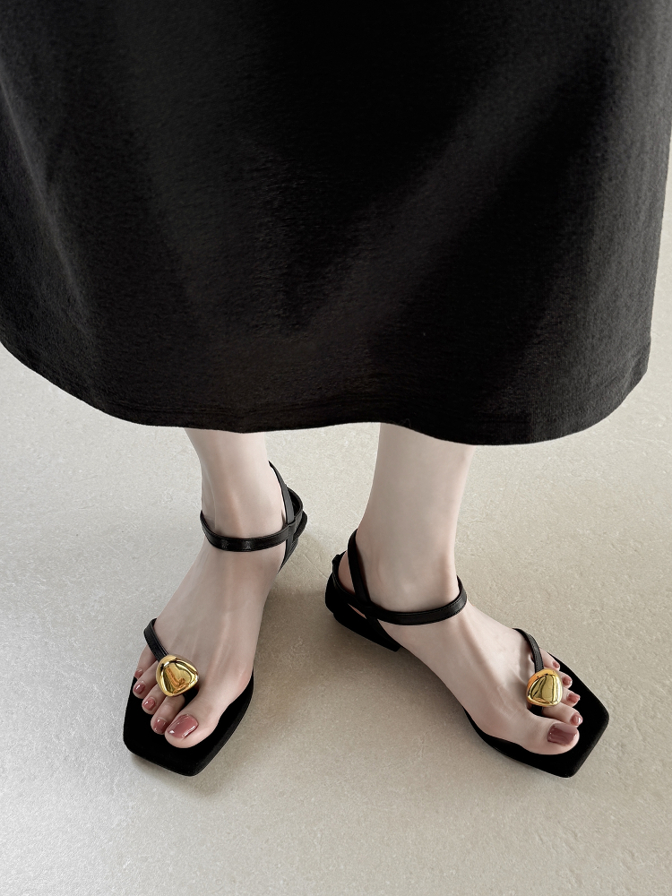 Delicate Straps French Minimalist Metal Buckle Flat Sandals for Women, Toe Post Square Toe Low Heel Summer Shoes 2025 Delicate Straps French Minimalist Metal Buckle Flat Sandals for Women, Toe Post Square Toe Low Heel Summer Shoes 2025