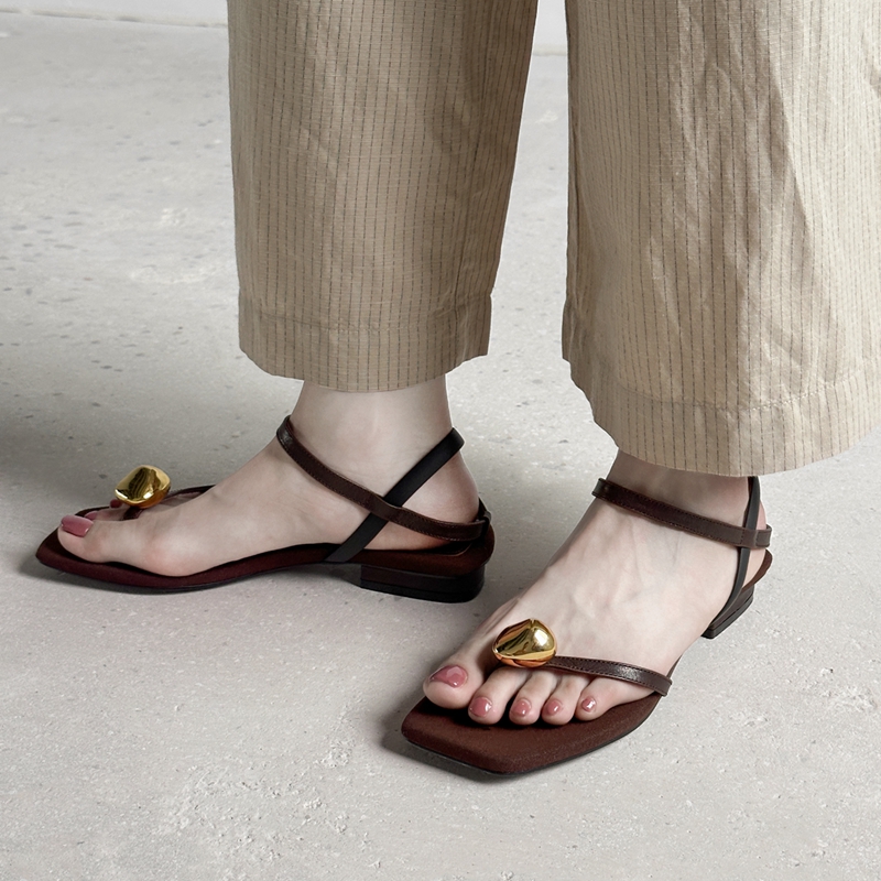 Delicate Straps French Minimalist Metal Buckle Flat Sandals for Women, Toe Post Square Toe Low Heel Summer Shoes 2025 Delicate Straps French Minimalist Metal Buckle Flat Sandals for Women, Toe Post Square Toe Low Heel Summer Shoes 2025