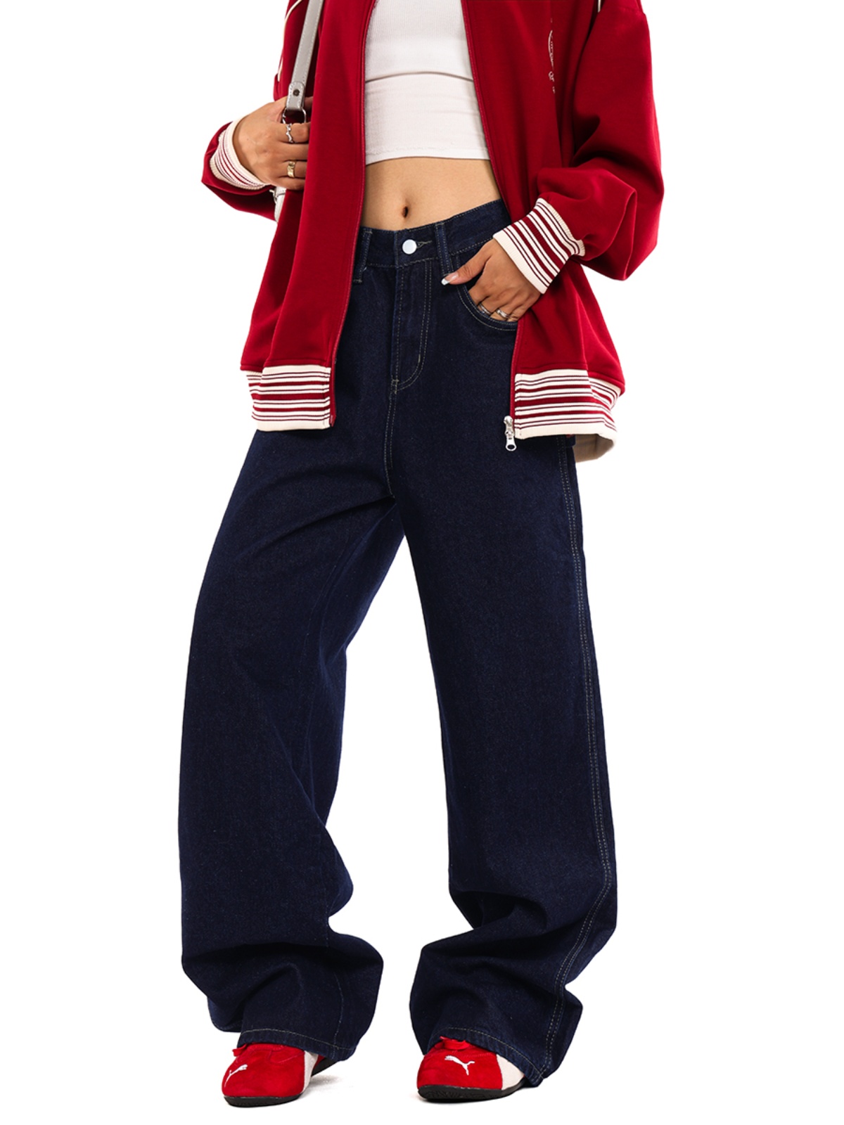 Denim Deep Blue Wash Loose American Vintage Wide-Leg Straight Pants for Men and Women - 90s Inspired Fashion Denim Deep Blue Wash Loose American Vintage Wide-Leg Straight Pants for Men and Women - 90s Inspired Fashion