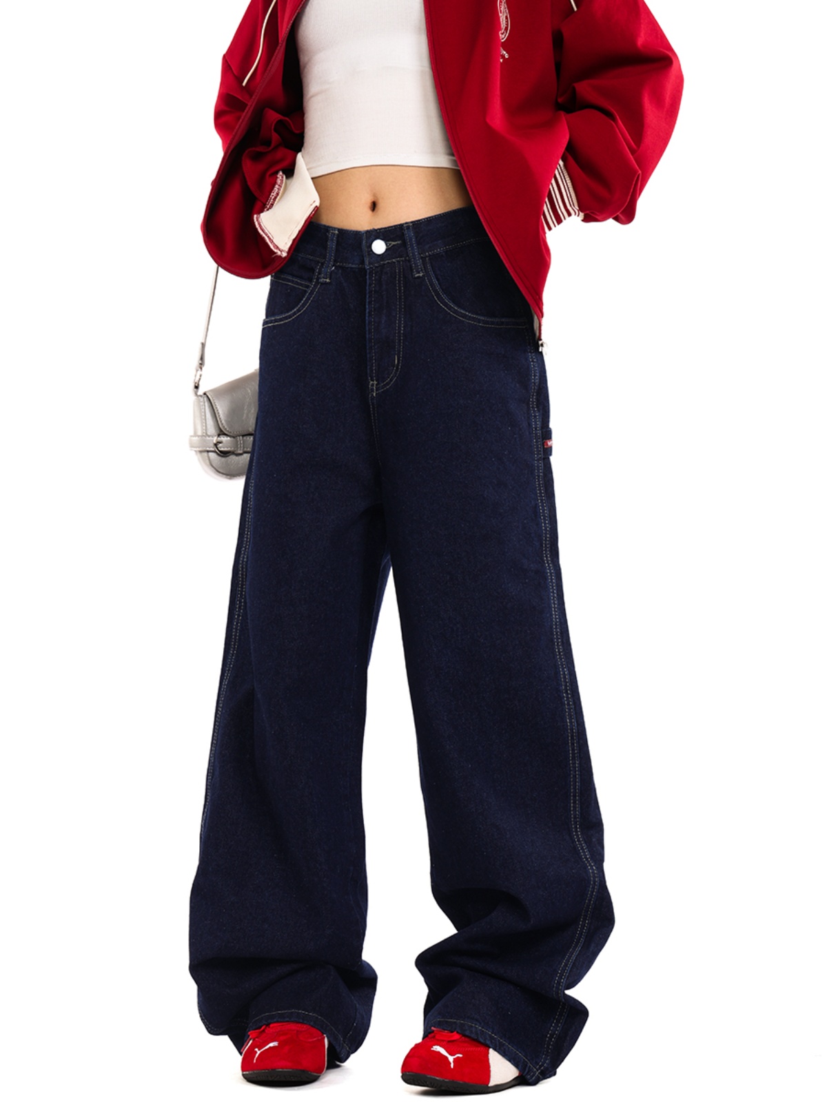 Denim Deep Blue Wash Loose American Vintage Wide-Leg Straight Pants for Men and Women - 90s Inspired Fashion Denim Deep Blue Wash Loose American Vintage Wide-Leg Straight Pants for Men and Women - 90s Inspired Fashion