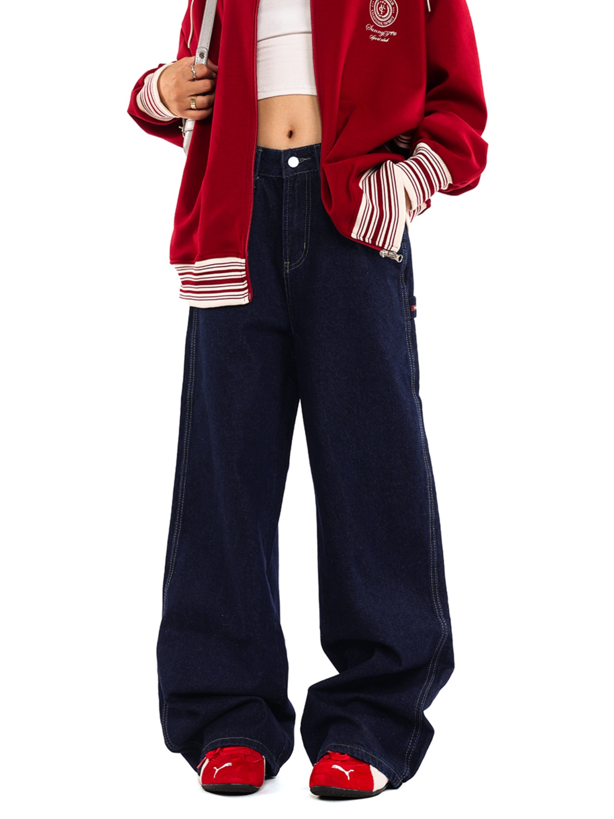 Denim Deep Blue Wash Loose American Vintage Wide-Leg Straight Pants for Men and Women - 90s Inspired Fashion