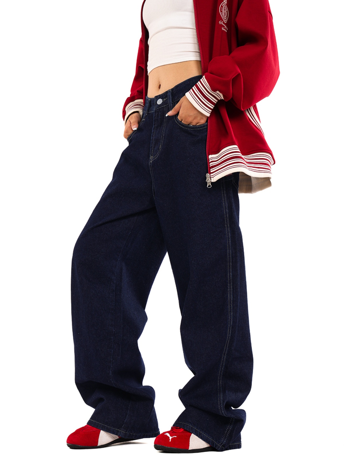 Denim Deep Blue Wash Loose American Vintage Wide-Leg Straight Pants for Men and Women - 90s Inspired Fashion Denim Deep Blue Wash Loose American Vintage Wide-Leg Straight Pants for Men and Women - 90s Inspired Fashion