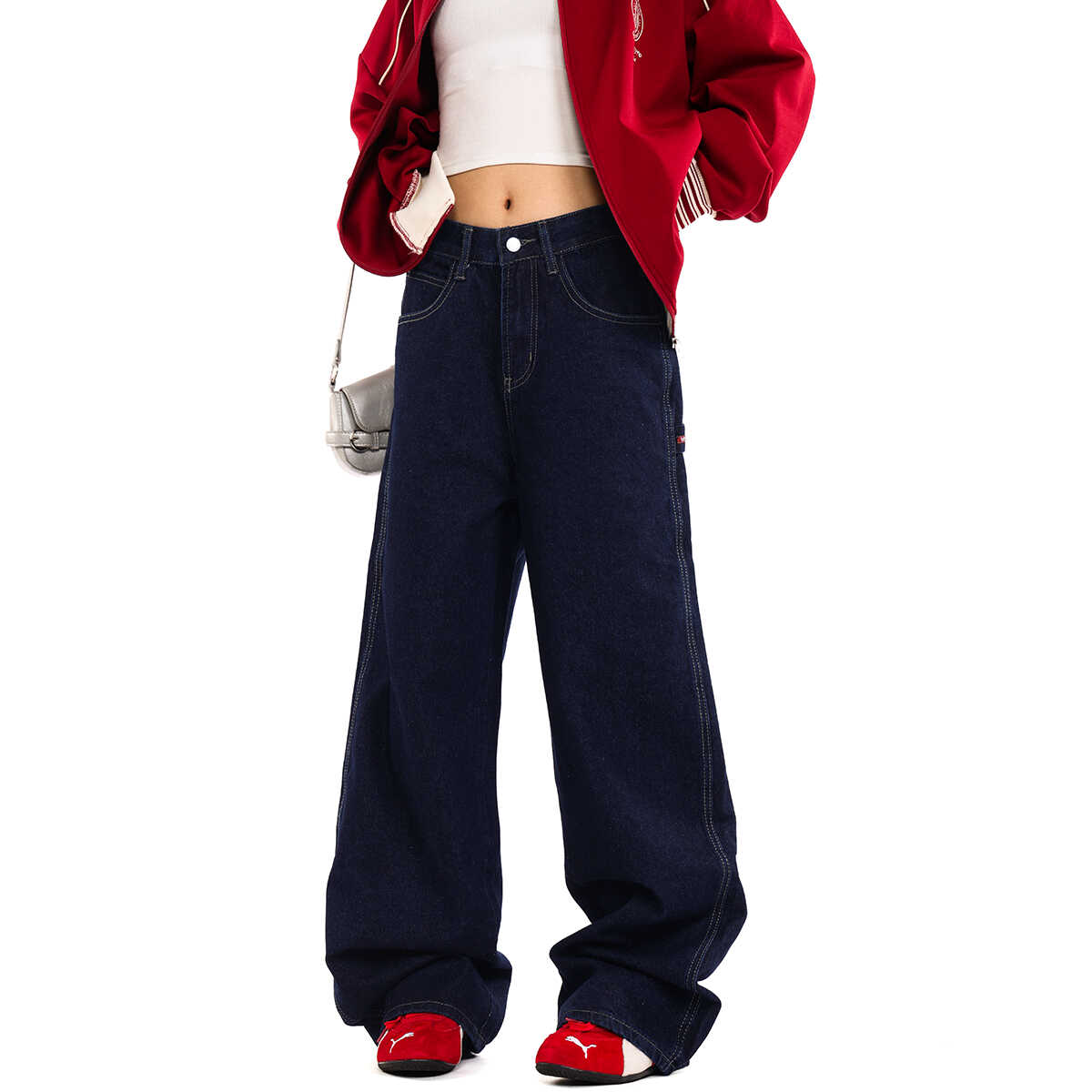 Denim Deep Blue Wash Loose American Vintage Wide-Leg Straight Pants for Men and Women - 90s Inspired Fashion