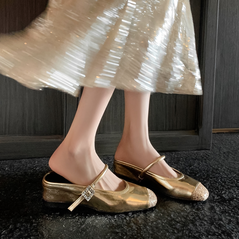 Diamond-Encrusted High-Heeled Mary Jane Shoes with Sequined Gold, High-Increase Design for Outdoor Wear, Y2K Style