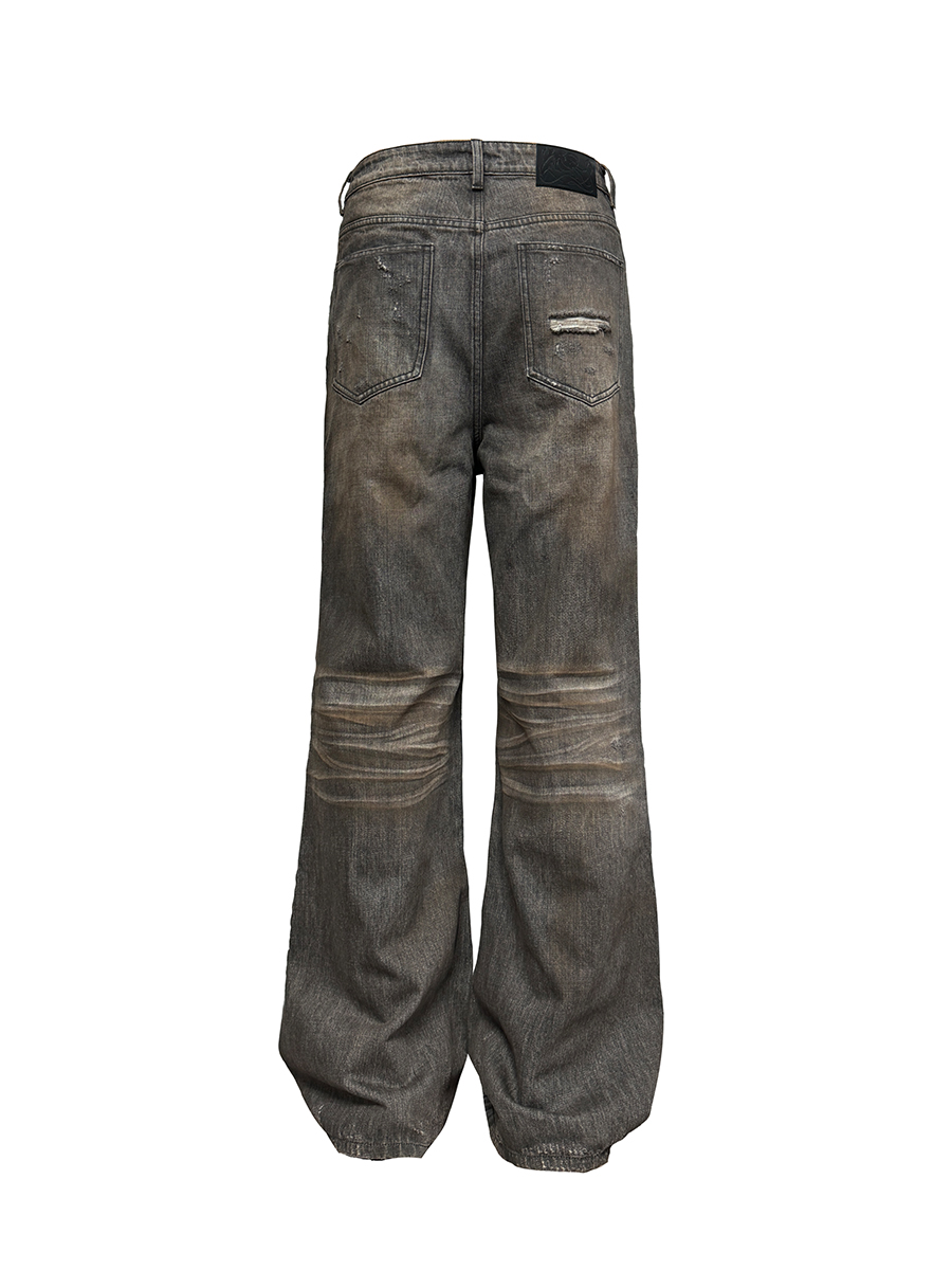 Distressed Black Vintage Jeans with Inner Seam Wash Pad and Oil Stain Detail - Y2K Street Style Denim Distressed Black Vintage Jeans with Inner Seam Wash Pad and Oil Stain Detail - Y2K Street Style Denim