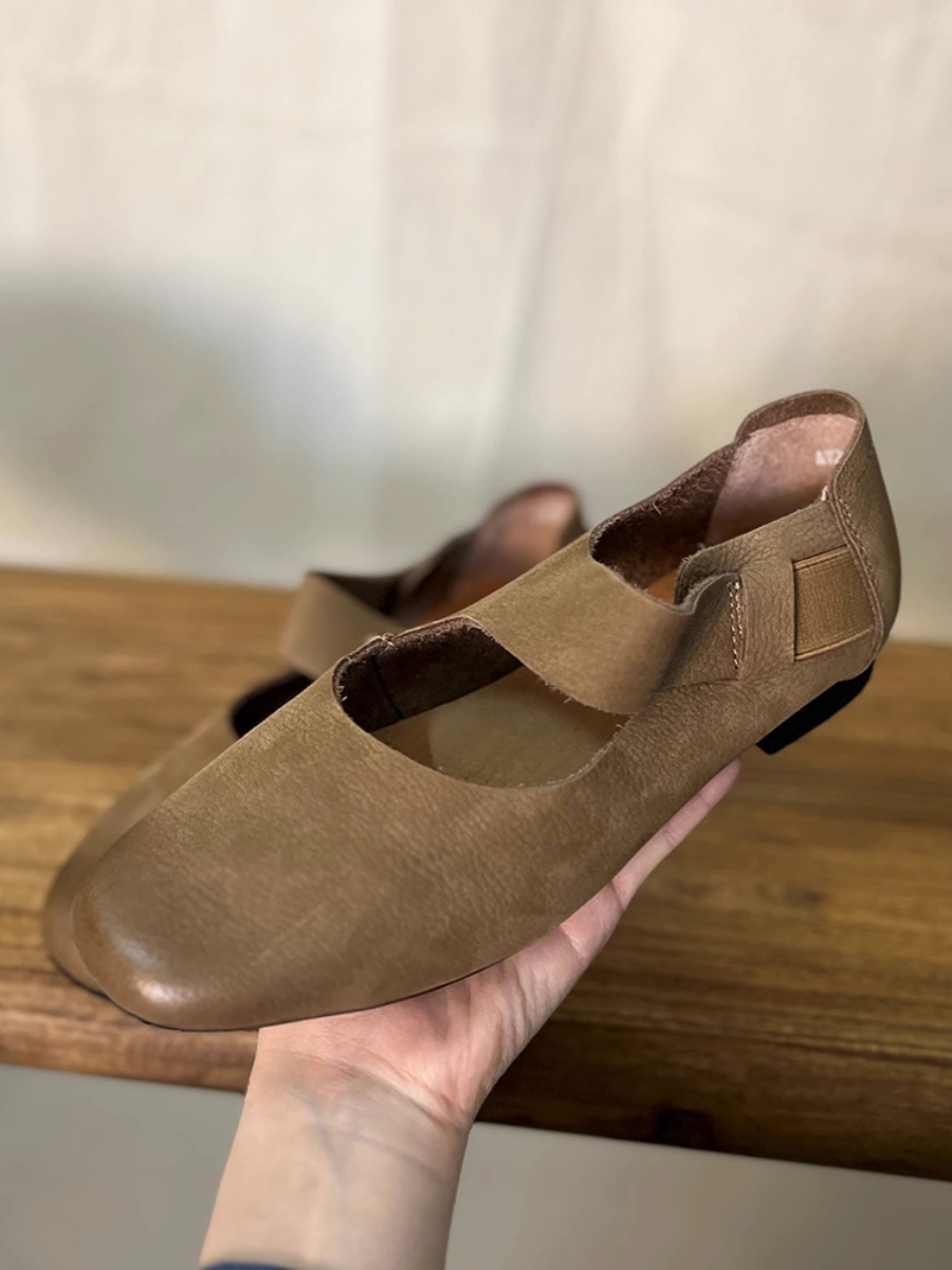 Distressed Genuine Leather Ballet Shoes - Retro Cowhide Mary Jane Flats for Women - 2025 Spring/Summer Fashion