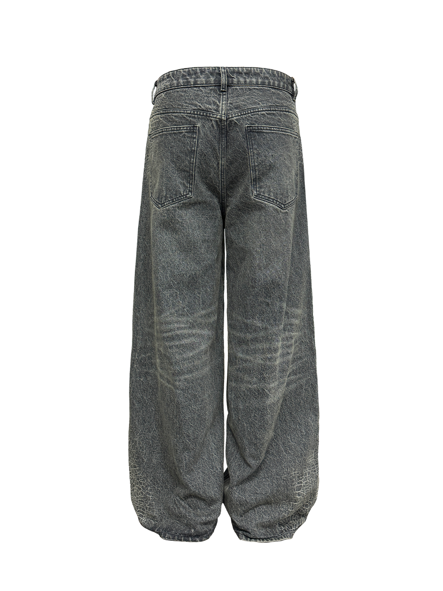 Distressed Wide-Leg Spider Web Jeans in Ash Gray - 14oz Cobweb Denim for Y2K and 90s Style Fashion Distressed Wide-Leg Spider Web Jeans in Ash Gray - 14oz Cobweb Denim for Y2K and 90s Style Fashion